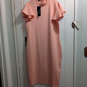 Bebe XL NWT Elegant Pink Coral Ruffle Sleeve Dress